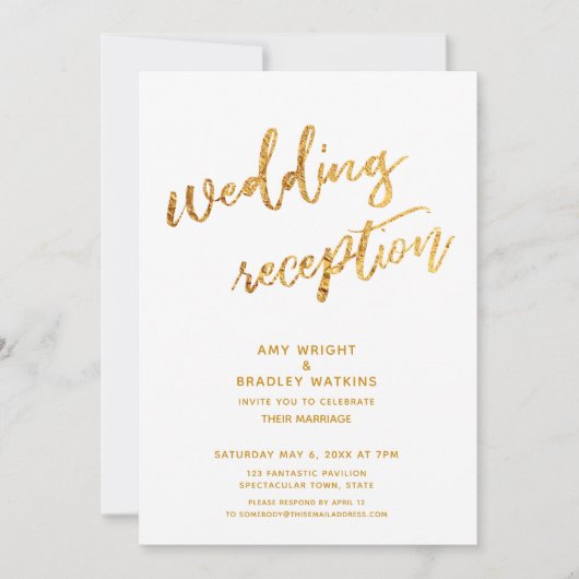 Goldwaves & Handwriting White Wedding Empfang Einladung (Vorderseite)