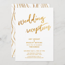 Goldwaves & Handwriting White Wedding Empfang Einladung