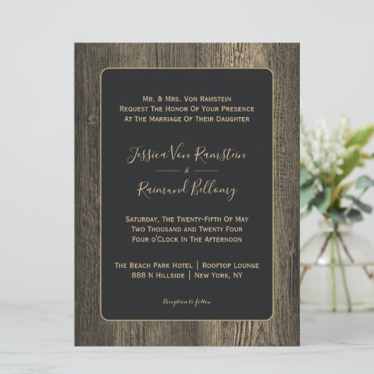 Goldweide-Hochzeit Einladung (Stehend Vorderseite)