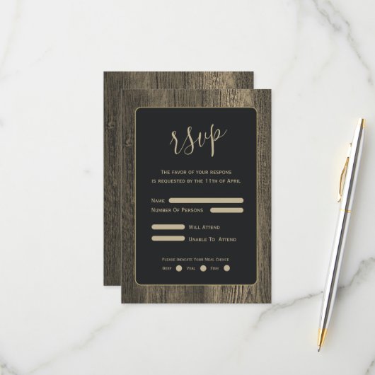 Goldweide-Hochzeit RSVP Karte (Vorderseite/Rückseite Beispiel)