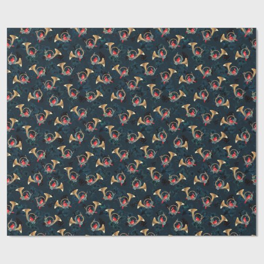 GoldweihHorns mit Kardinälen Dunkelblau Geschenkpapier (Flach)