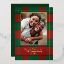 Goldweihnachtliche Kariert Fouletage Fotokarte