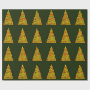 Goldweihnachtsbaum auf grünem Umschlagpapier Geschenkpapier