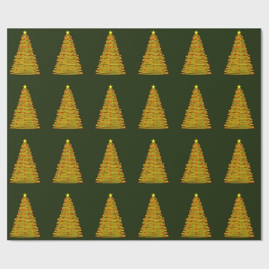 Goldweihnachtsbaum auf grünem Umschlagpapier Geschenkpapier (Flach)