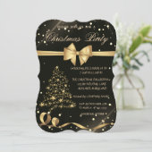 Goldweihnachtsbaum, Bow, Schwarzes Weihnachtsgebäc Einladung (Stehend Vorderseite)