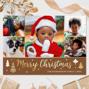 Goldweihnachtsbaum Custom Foto Brown Luxury Folien Feiertagskarte