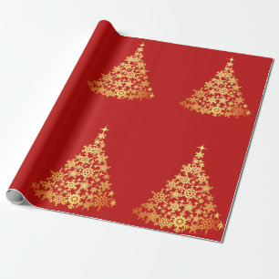 Goldweihnachtsbaum Dunkles Red Wrapping Paper Geschenkpapier