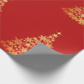 Goldweihnachtsbaum Dunkles Red Wrapping Paper Geschenkpapier (Ecke)