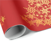 Goldweihnachtsbaum Dunkles Red Wrapping Paper Geschenkpapier (Rolleneckpunkt)