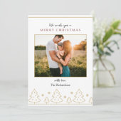 Goldweihnachtsbaum Einfache Zwei-Foto-Ferienkarte Einladung (Stehend Vorderseite)