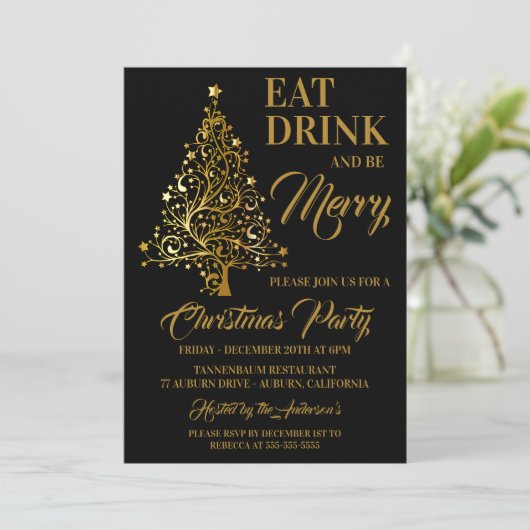 Goldweihnachtsbaum Einladung (Stehend Vorderseite)