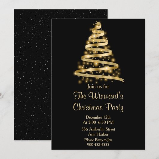 Goldweihnachtsbaum Einladung (Vorne/Hinten)
