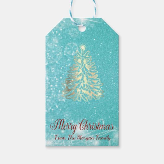 Goldweihnachtsbaum, Glitzer - Personalisiert Geschenkanhänger (Vorderseite)