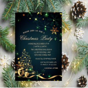 Goldweihnachtsbaum Grüne Schneeflocken Weihnachten Einladung