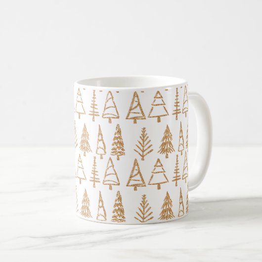 Goldweihnachtsbaum-Muster-moderner Girly Feiertag Kaffeetasse (VorderseiteRechts)