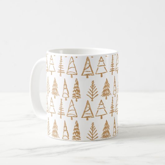 Goldweihnachtsbaum-Muster-moderner Girly Feiertag Kaffeetasse (Vorderseite Links)
