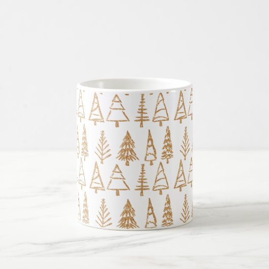 Goldweihnachtsbaum-Muster-moderner Girly Feiertag Kaffeetasse (Mittel)