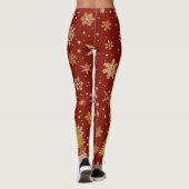 Goldweihnachtsbaum und Goldschneeflocken auf Rot Leggings (Rückseite)