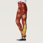 Goldweihnachtsbaum und Goldschneeflocken auf Rot Leggings (Links)