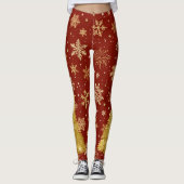 Goldweihnachtsbaum und Goldschneeflocken auf Rot Leggings (Vorderseite)