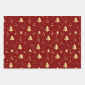 Goldweihnachtsbaum und Poinsettia-Muster auf Rot Geschenkpapier Set (Vorderseite)