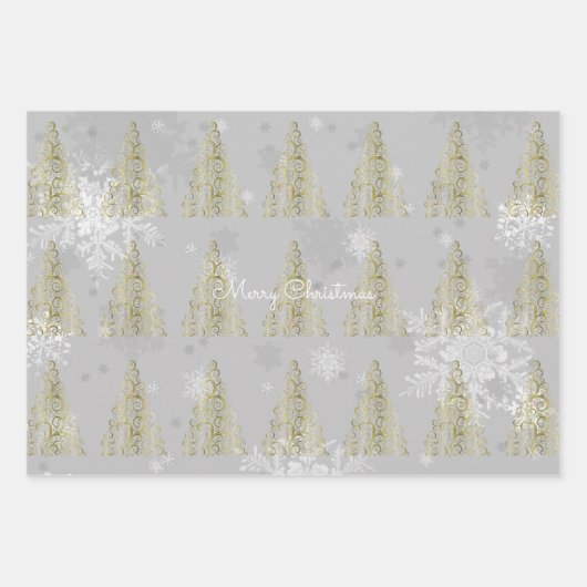 Goldweihnachtsbaum und Schneeflocken Geschenkpapier Set (Vorderseite 3)
