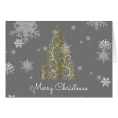 Goldweihnachtsbaum und Schneeflocken Grußkarte (Vorderseite (Horizontal))