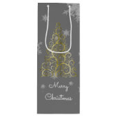 Goldweihnachtsbaum und Schneeflocken Weinbeutel Geschenktüte Für Weinflaschen (Vorderseite)