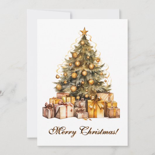 Goldweihnachtsbaum Wasserfarben Kunst Feiertagskarte (Vorderseite)