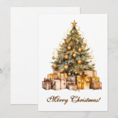 Goldweihnachtsbaum Wasserfarben Kunst Feiertagskarte (Vorne/Hinten)