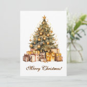 Goldweihnachtsbaum Wasserfarben Kunst Feiertagskarte (Stehend Vorderseite)