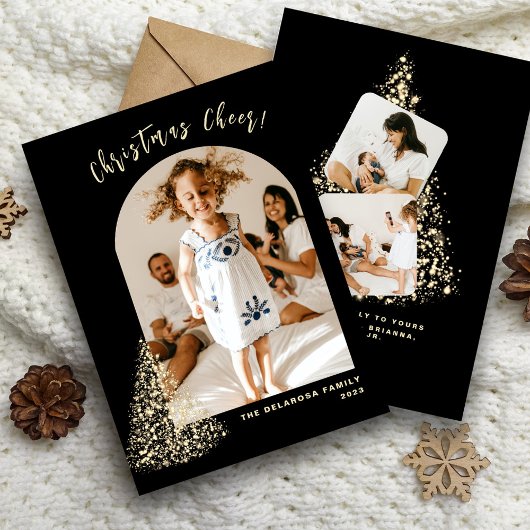 Goldweihnachtsbaum Zwei Foto 2022 Feiertagskarte