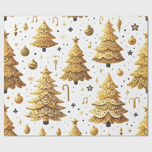 Goldweihnachtsbäume Geschenkpapier (Flach)