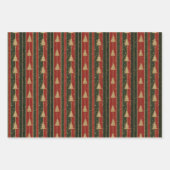 Goldweihnachtsbäume und -streifen geschenkpapier set (Vorderseite)