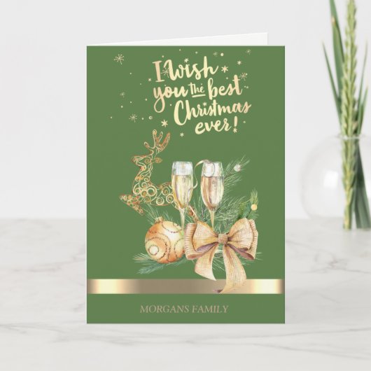 Goldweihrüber, Ball, Weinglas, Bow Feiertagskarte (Vorderseite)