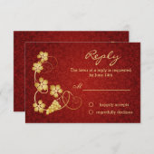 Goldweine-Blätter auf roten Damast-UAWG Einladung (Vorne/Hinten)
