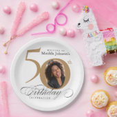 Goldweiße 50. Geburtstagskalligrafie Custom Foto Pappteller (Party)