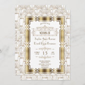 Goldweiße Art Deco Gatsby 20er Jahre Style Wedding Einladung (Vorne/Hinten)