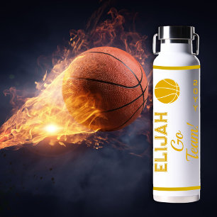 Goldweiße Basketball-Bezeichnung   Go Team Sports Trinkflasche