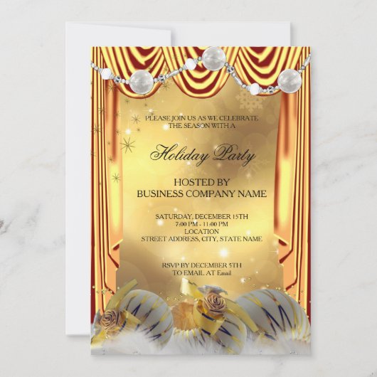 Goldweiße Baubles Weihnachtsfeier Einladung (Vorderseite)