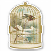 Goldweiße Birdcage mit Vögeln auf dem Schnee der Z Aufkleber (Vorderseite)