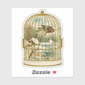 Goldweiße Birdcage mit Vögeln auf dem Schnee der Z Aufkleber (Blatt)
