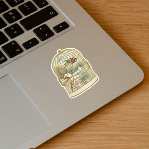 Goldweiße Birdcage mit Vögeln auf dem Schnee der Z Aufkleber