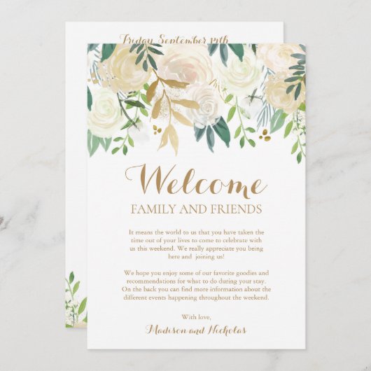 Goldweiße Blume Hochzeitshotel Begrüßungskarten Programm (Vorne/Hinten)