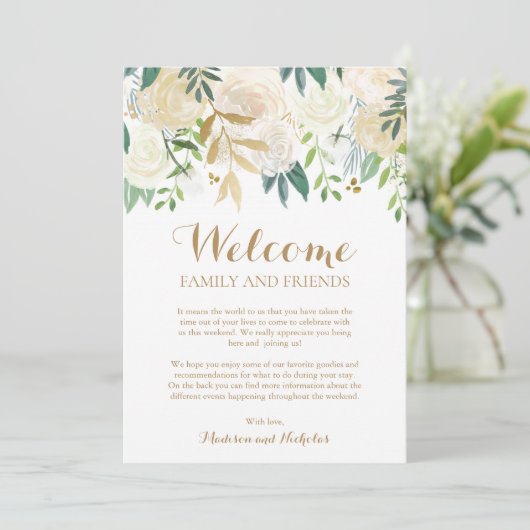 Goldweiße Blume Hochzeitshotel Begrüßungskarten Programm (Stehend Vorderseite)