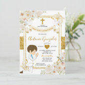 Goldweiße Blume Junge Erste Heilige Kommune Einladung (Stehend Vorderseite)