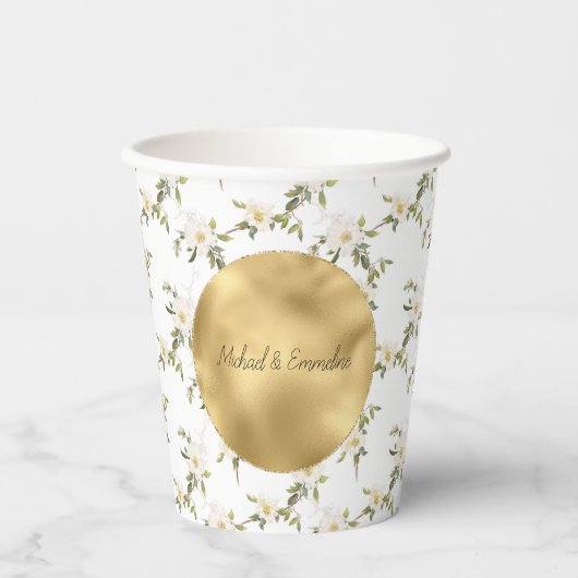 Goldweiße Blume Pappbecher (Vorderseite)