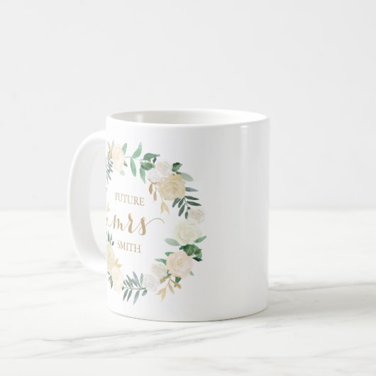 Goldweiße Blumen-Hochzeits-Planungs-Frau Coffee Kaffeetasse (Vorderseite Links)