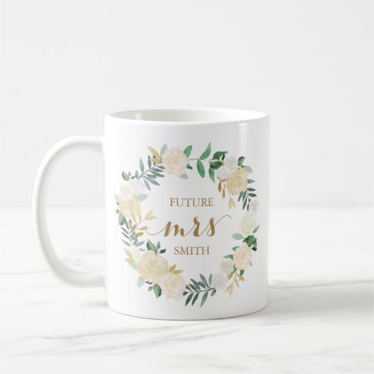 Goldweiße Blumen-Hochzeits-Planungs-Frau Coffee Kaffeetasse (Links)