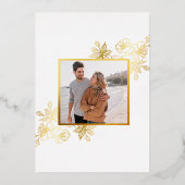 Goldweiße Blumenhochzeit Folieneinladung (Rückseite)